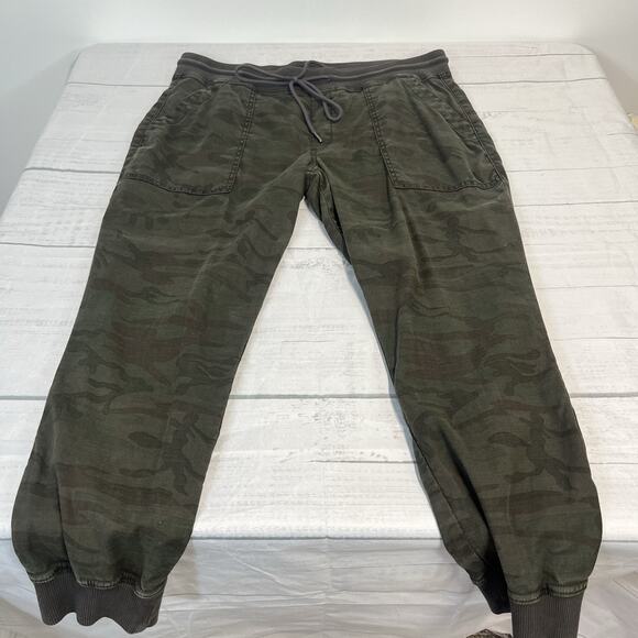 Level 99 Army Green Camo Pants size Large Linen Stretch Joggers Cuffs Drawstring - Picture 9 of 9